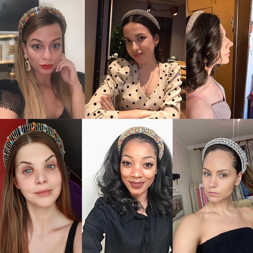 Băng Đô Cài Tóc Bản Rộng Bằng Xốp Đính Đá Pha Lê Nhiều Màu Lấp Lánh Sang Trọng Cho Nữ