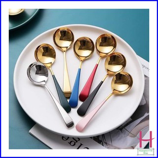 Thìa Ăn Cơm Bằng Inox Mạ Vàng Cán Dài Nhiều Mầu { H }