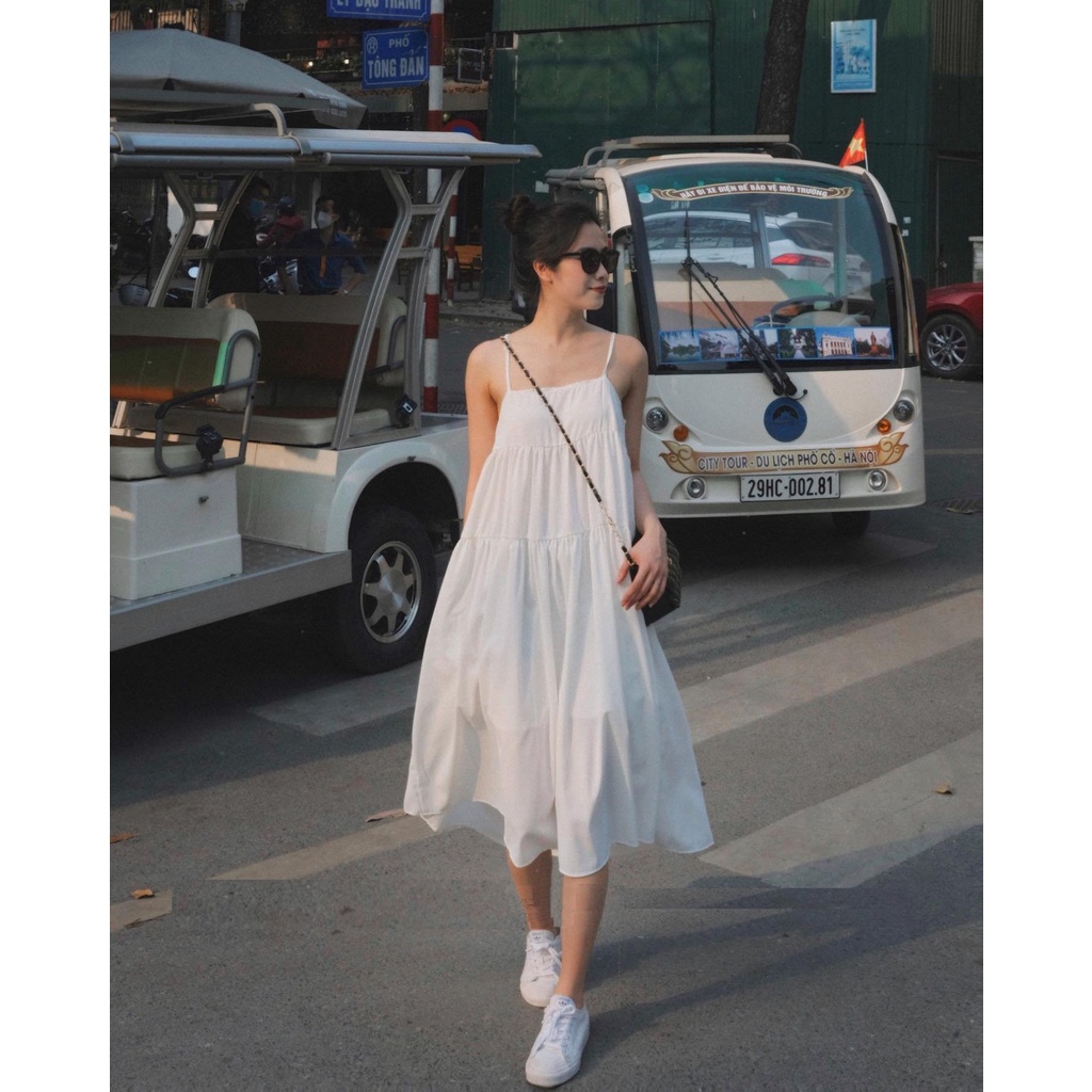 Đầm 2 Dây Đũi Xước Xanh [FREESHIPư] Váy babydoll mặc đi biển bánh bèo tiểu thư form rộng hàn quốc Ulzzang 4 màu