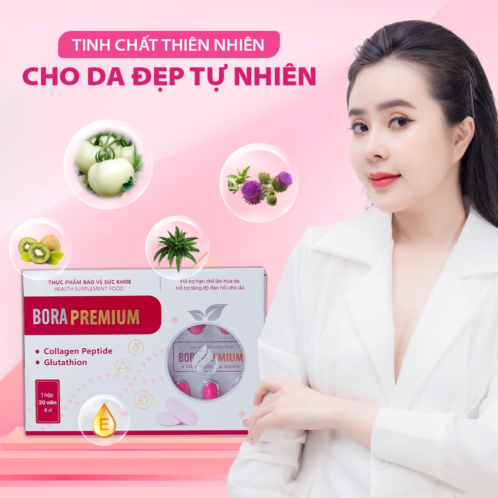 Viên Uống Trắng Da Cao Cấp BORA PREMIUM Giúp Trẻ Hóa Sáng Mịn Làn Da Hộp 20 viên