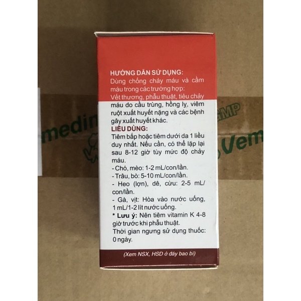1Chai Vitamin K 100ml dùng cho chó mèo, heo, trâu bò