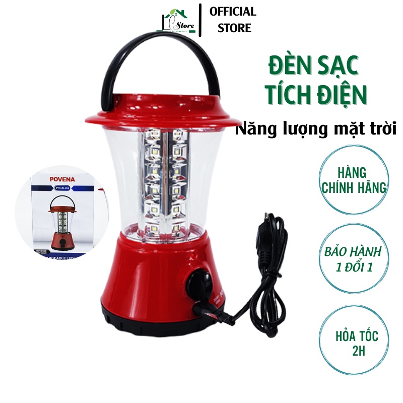 Đèn tích điện năng lượng mặt trời Povena chính hãng, đèn sạc PVN-RL436 pin năng lượng 36 bóng led