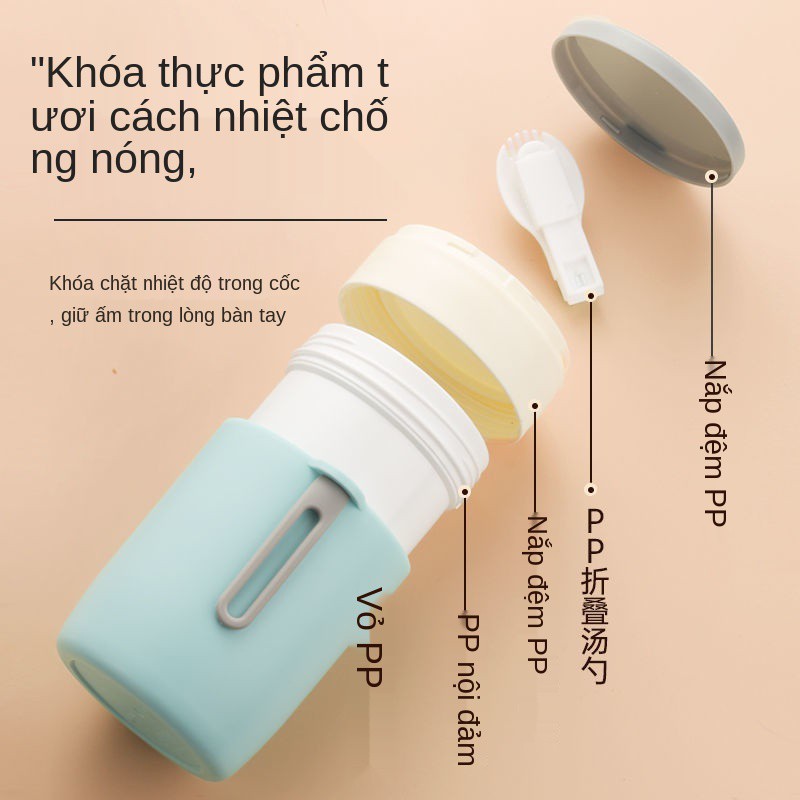 > Cốc tập uống cách nhiệt cho nữ sinh súp sữa Hàn Quốc bột yến mạch, đựng mạch có thìa, ăn sáng, thể dùng trong