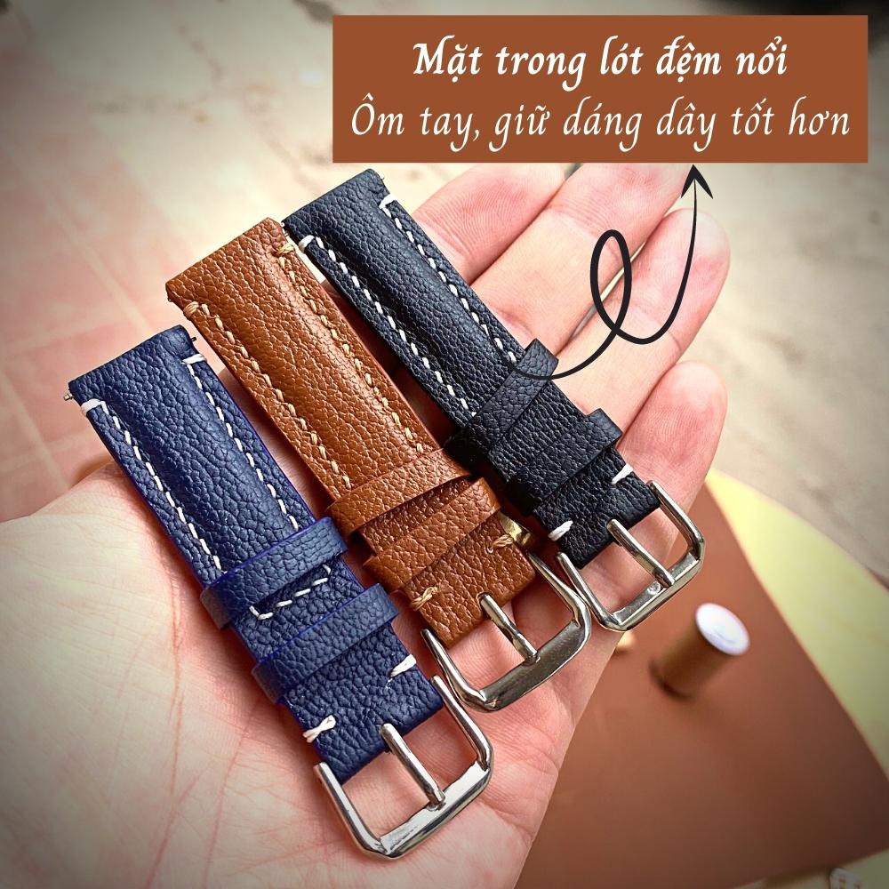 Dây da đồng hồ Vnstrap dây đồng hồ 18mm 20mm 22mm handmade da bò đeo gia xịn cao cấp đẹp giá rẻ nhập khẩu 3 màu A32