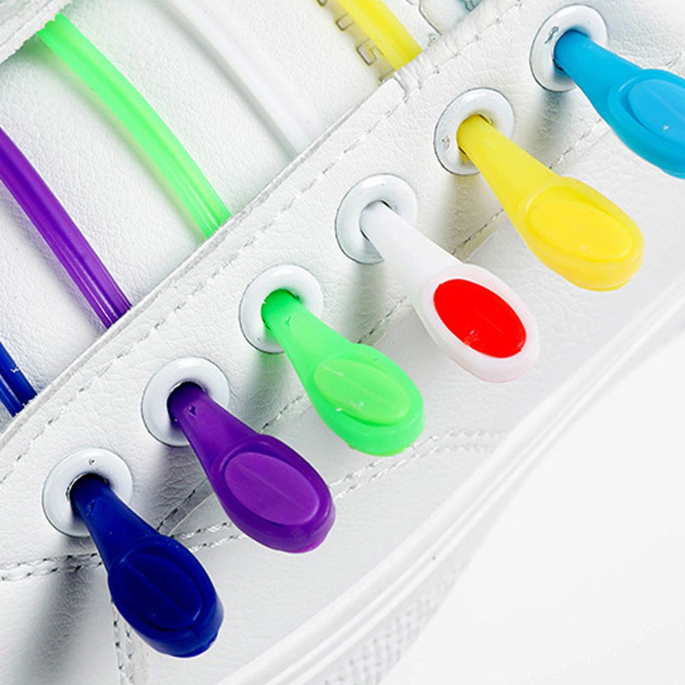 Bộ 12 dây giày thể thao bằng silicon đàn hồi kiểu khóa gài không cần cột dây phong cách cổ điển nhiều màu tùy chọn