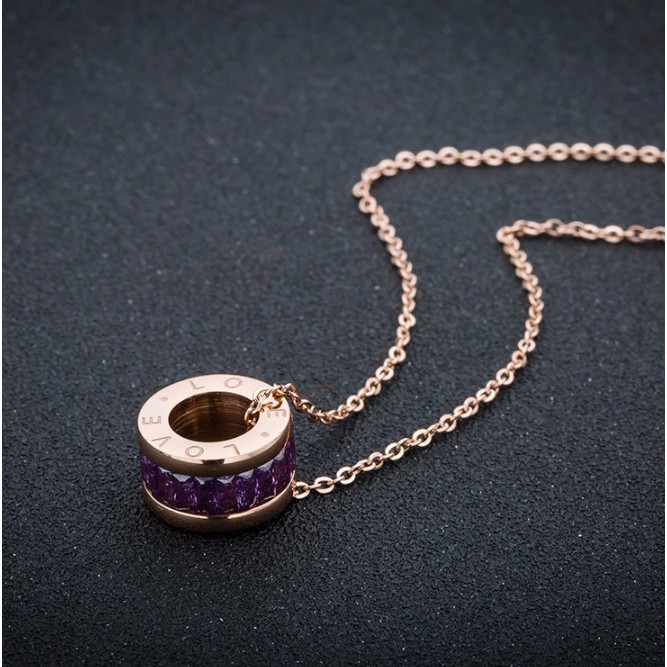 Dây Chuyền Khuyên Tròn Đính Đá Nhân Tạo Ti Tan Không Đen TT 0635