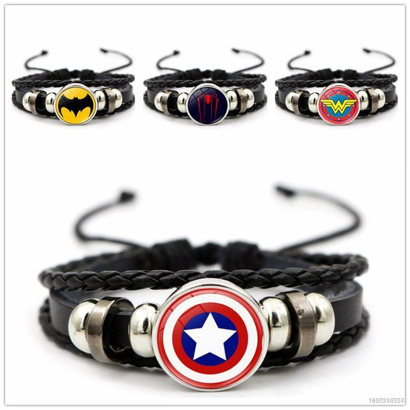 Vòng Tay Da In Hình Siêu Anh Hùng Marvel Captain America Superman Spiderman Hulk Quà Tặng Cho Nam TH2