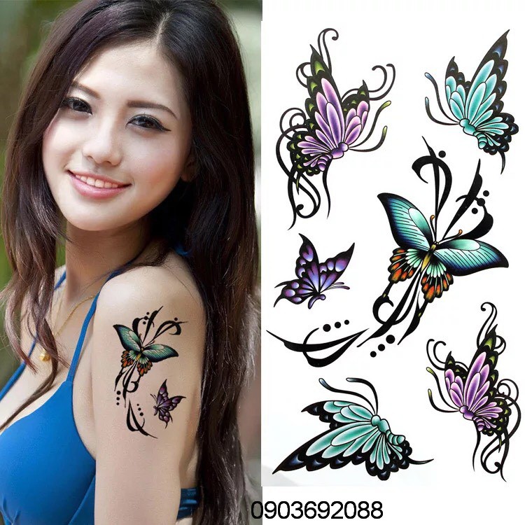 Hình xăm dán - tattoo sticker họa tiết bướm xinh kích thước 10.5 x 6cm