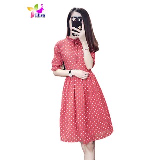 Đầm xoè chấm bi Cổ xếp buộc nơ CC26