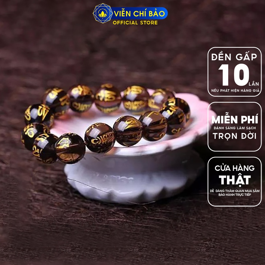 Vòng tay phong thủy khói khắc Kinh Phật chữ vàng 12MM thời trang phụ kiện trang sức Viễn Chí Bảo V000103