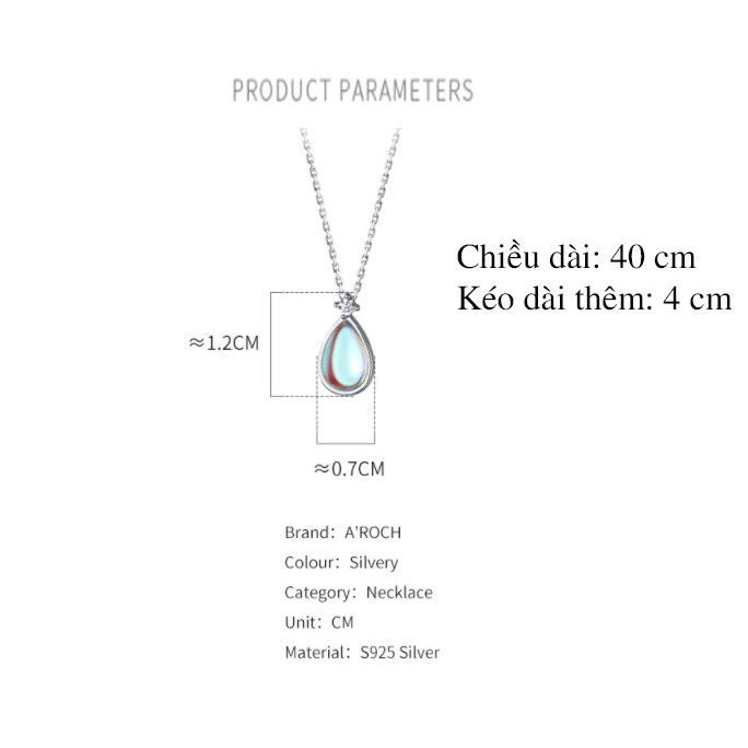 Dây chuyền bạc Ý s925 giọt nước tinh khiết đại dương xanh D7988 - AROCH Jewelry