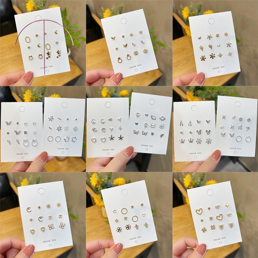 Set 6 khuyên tai bạc đơn giản thời trang cho nữ