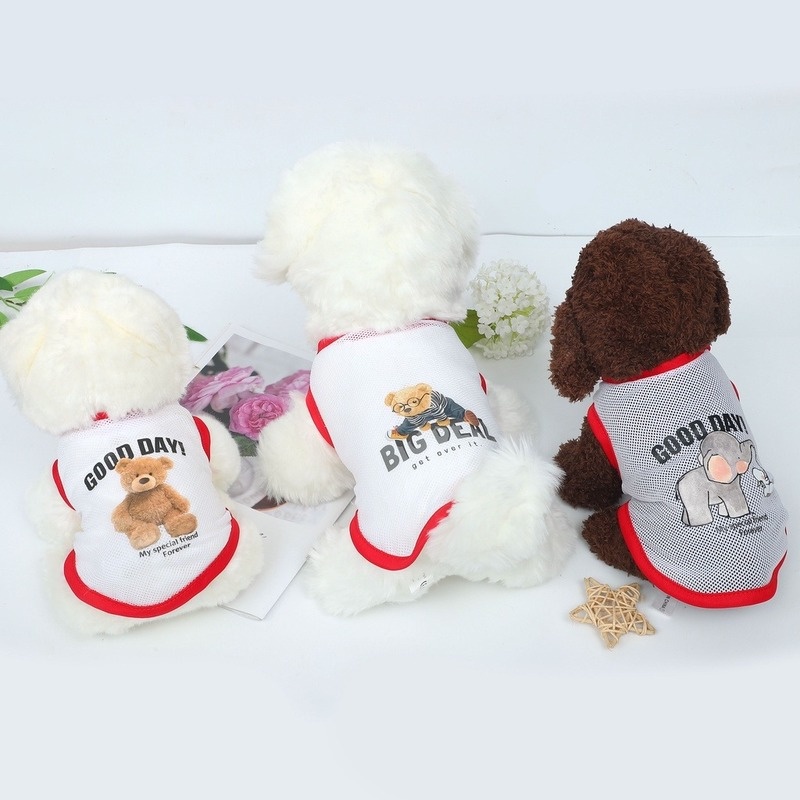 Áo lưới sát nách thoáng khí họa tiết hoạt hình xinh xắn cho thú cưng