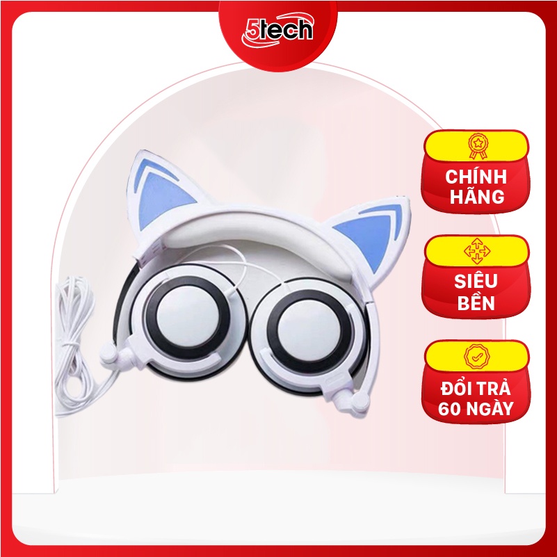 Tai nghe chụp tai mèo Headphone dễ thương có đèn led và dây cao cấp