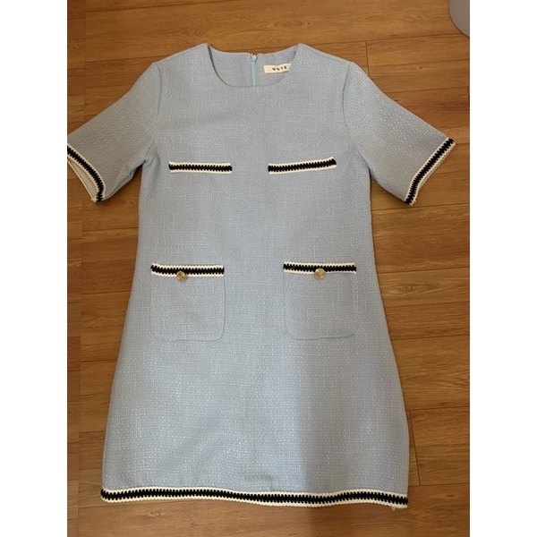Đầm Dạ Tweed Cổ tròn Tay Ngắn 2 Túi Màu Sắc Trang Nhã
