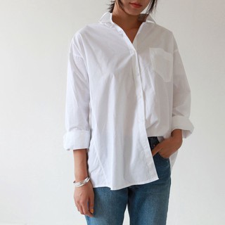 Áo sơ mi trắng tay dài form rộng thời trang và trẻ trung cho nữ