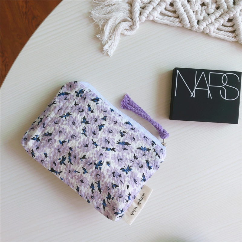 Túi Đựng Tiền Xu / Son Môi / Tai Nghe Bằng Cotton Màu Tím Nhạt Nhẹ Nhà