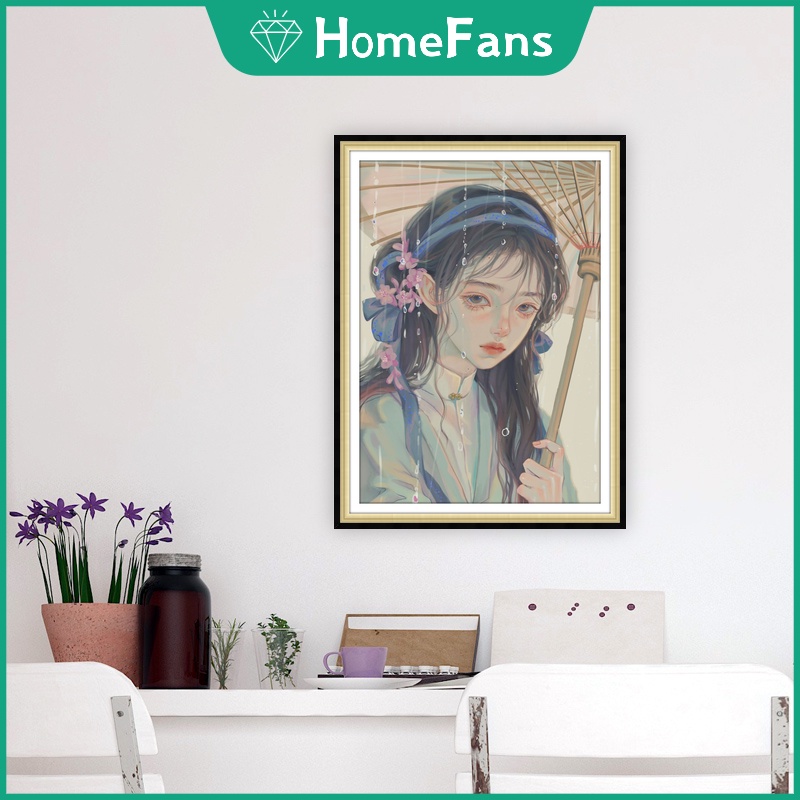Bộ Tranh Đính Đá 5D Tự Làm 30x40cm/40x50cm Hình Cô Gái Xinh Xắn Trang Trí Nhà Cửa