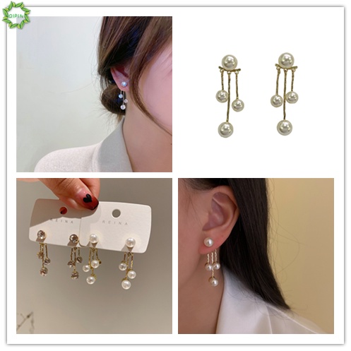 1 cặp bông tai tua rua dáng dài đính đá ngọc trai giả thanh lịch cho nữ