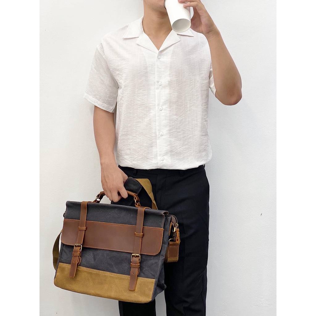 Túi Đeo Canvas Da Bò Chống Nước Chéo Túi Xách Công Sở Classic T02 - DU MỤC STORE
