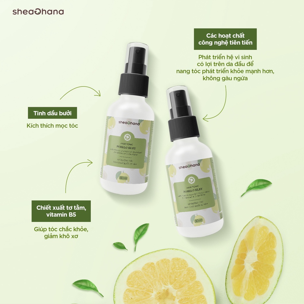 Xịt dưỡng tóc tinh chất bưởi tơ tằm SheaGhana Pomelo Silky Hair Tonic 50ml