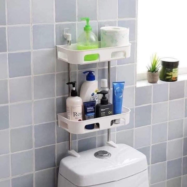 Kệ để đồ phòng tắm, sau toilet, phòng bếp 2 tầng và 3 tầng bằng nhựa dán tường cao cấp.