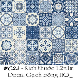 Decal Gạch bông - Gam màu xanh - set 30 ô 20x20cm
