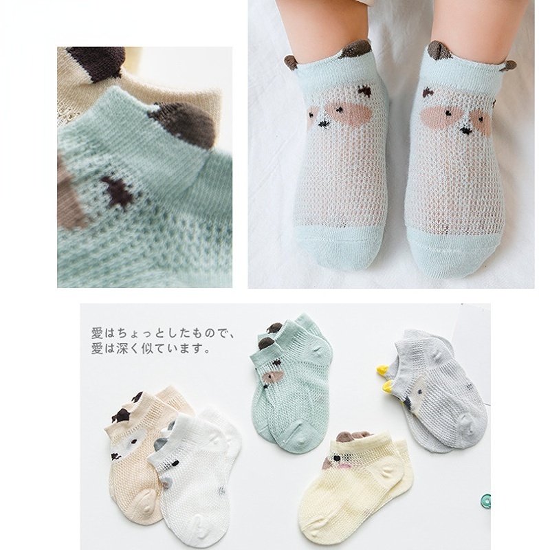 Bộ 5 Đôi Vớ Lưới cotton Mỏng Thoáng Khí In Họa Tiết Hoạt Hình Dễ Thương Cho Bé