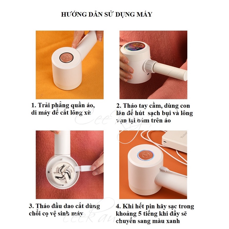 Máy cắt lông xù quần áo đa năng 2in1 CeeKay có thể cắt xơ len vải và hút bụi, tích hợp đèn, không dây