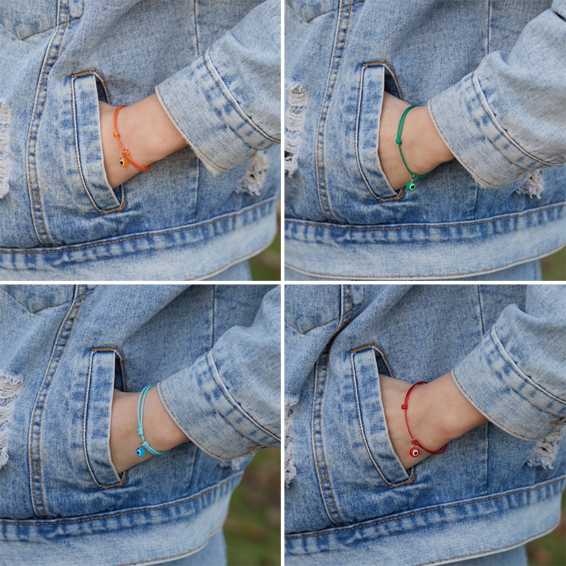 Set 6 vòng tay RINHOO dây bện mặt hình con mắt màu cầu vồng thời trang