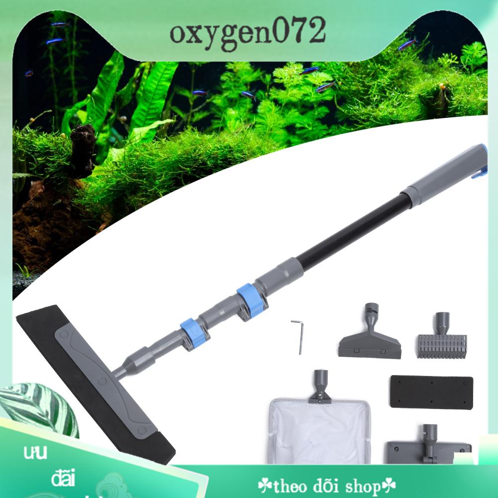 Oxygen072 Bộ dụng cụ vệ sinh bể cá - Bàn chải bể cá 5 trong 1 Bộ dụng cụ làm sạch tay cầm dài tẩy rửa kính Làm