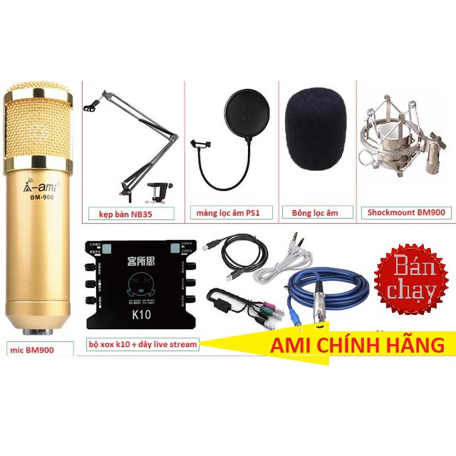 Combo karaoke online XOX K10 + Micro Ami chính hãng BM-900 + NB-35 + Màng lọc âm + cáp livestream + cáp 3.5