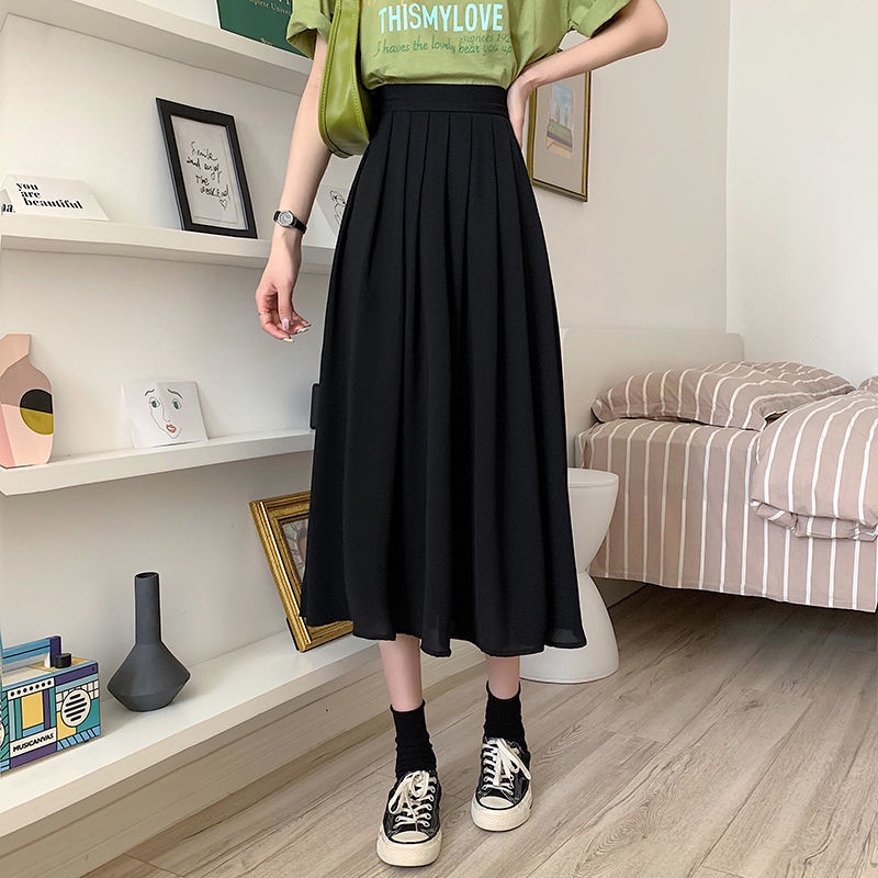 IELGY Chân váy IELGY dáng dài lưng cao phong cách Pháp cổ điển cho nữ