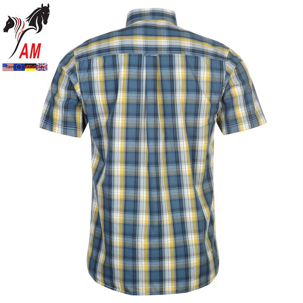[100% cotton] Áo Sơ Mi Nam Ngắn Tay PIERRE Cardin Short Sleeve Cham Shirt Mens (Blue/Yell- Size EU - UK)