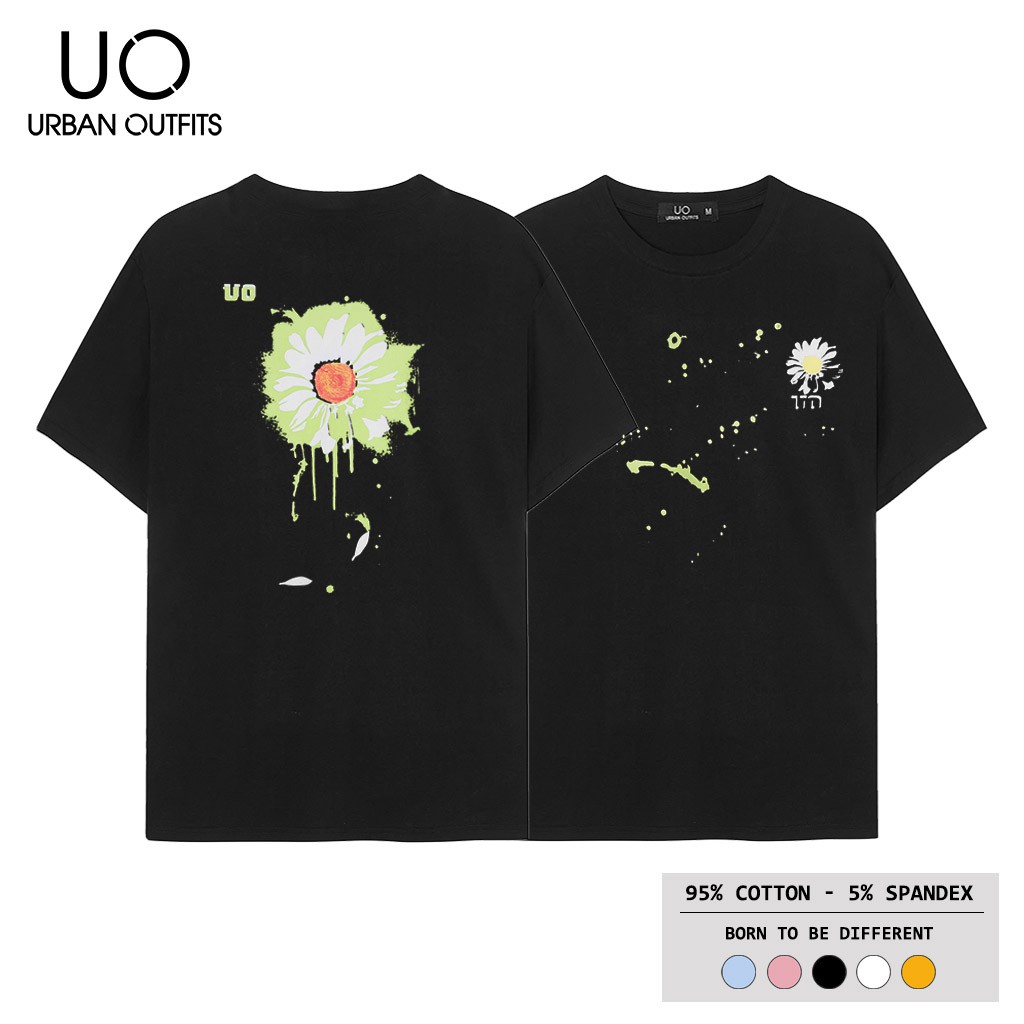Áo Thun Tay Lỡ Nữ Nam Form Rộng URBAN OUTFITS In Hoa Cúc Xanh ATO14 Cotton 4 Chiều Local Brand