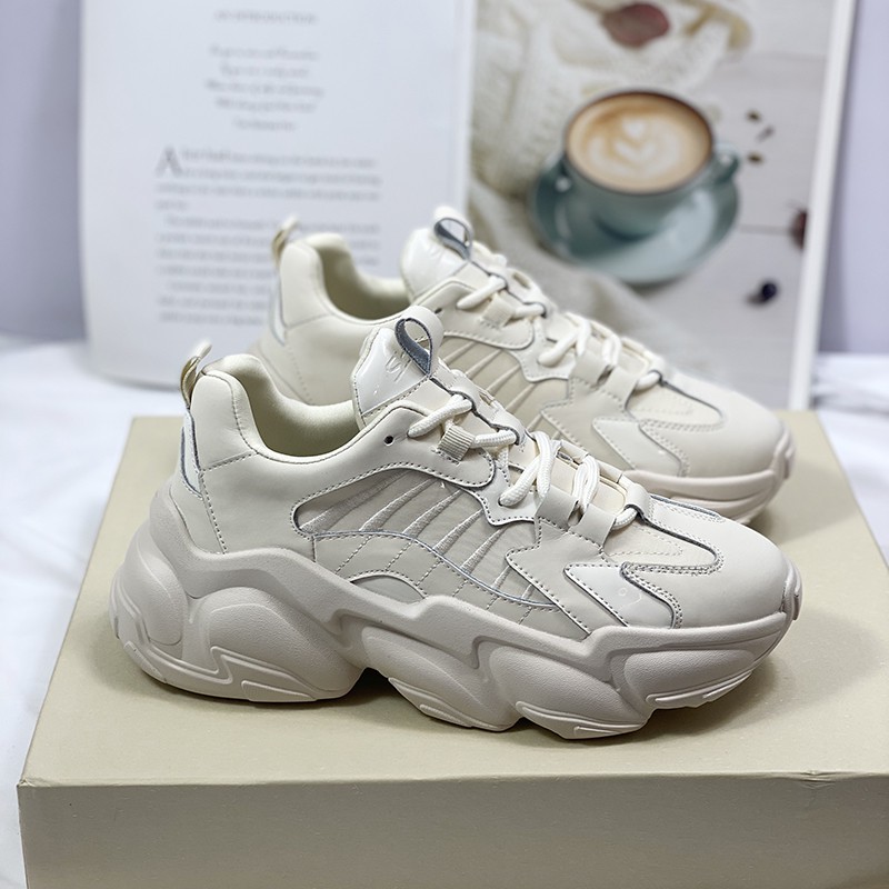 Giày thể thao nữ Shougo - giày sneaker nữ 2 màu đen &amp; kem chất da đẹp đế bự độn đế cao giày ulzzang hàn quốc giá rẻ 2021