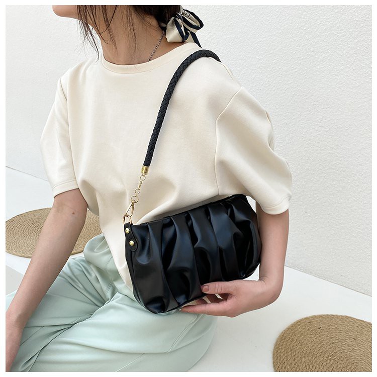 Túi Xách JASMIN NOIR Cỡ Nhỡ Thiết Kế Gấp Nếp Phối Dây Đeo Kiểu Mắt Xích Thời Trang Cho Nữ