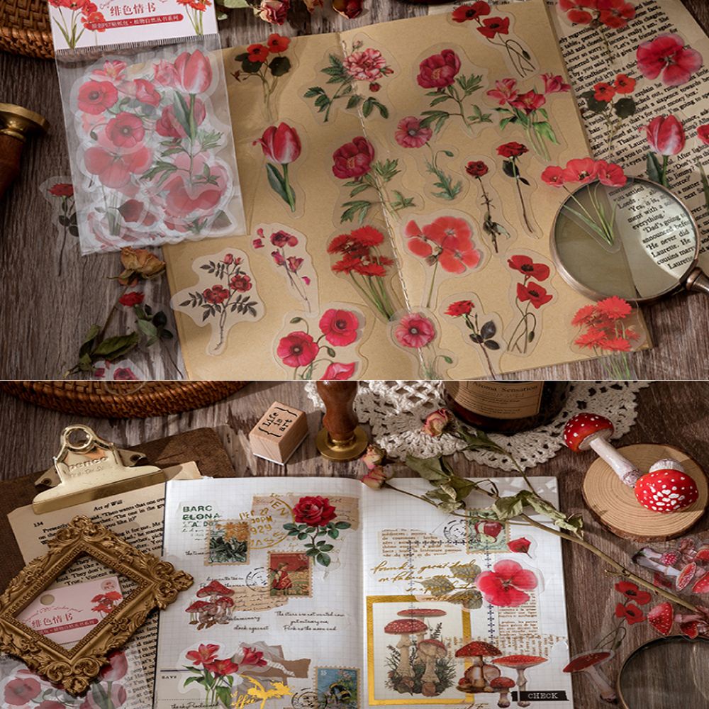 Set 40 miếng dán trang trí đa dụng chủ đề hoa thực vật