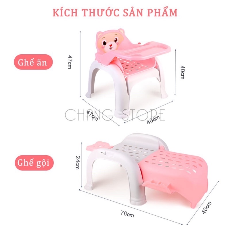 GHẾ ĂN DẶM KIÊM GHẾ GỘI ĐẦU ĐA NĂNG 3 IN 1 HÌNH GẤU CHO BÉ