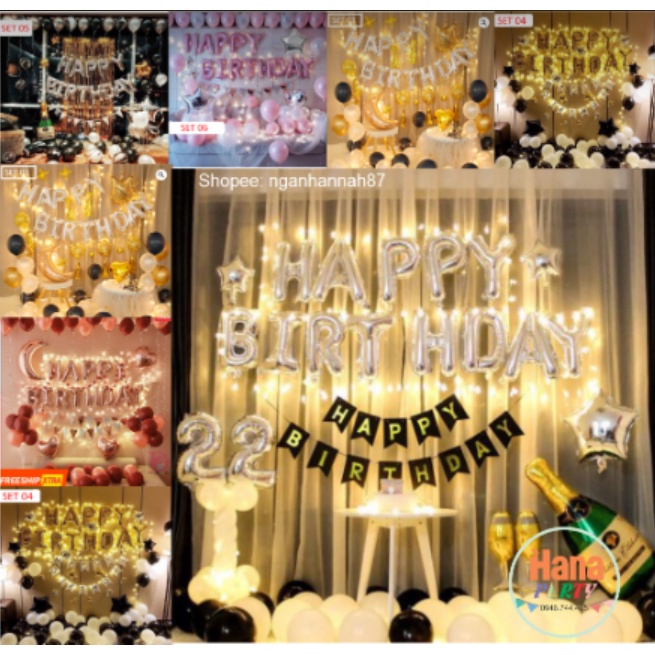 Combo bong bóng trang trí sinh nhật Đèn Led Phụ kiện trang trí sinh nhật happy birthday đẹp