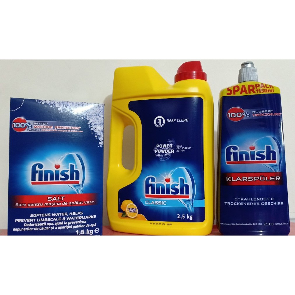 Combo Bột rửa bát Finish 2,5kg+bóng finish 1150ml+muối Finish 1.2kg