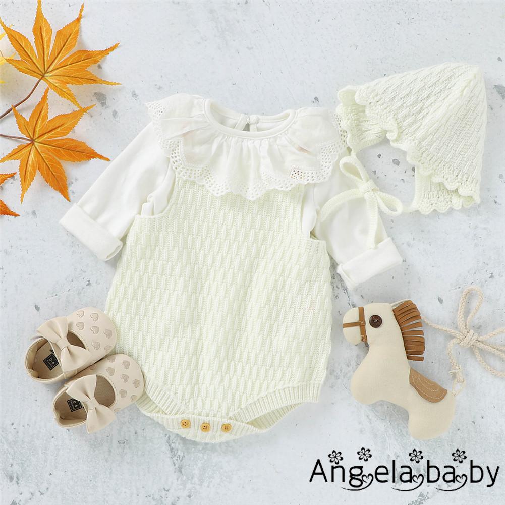 Set 2 món áo liền quần và nón vải len xinh xắn cho bé