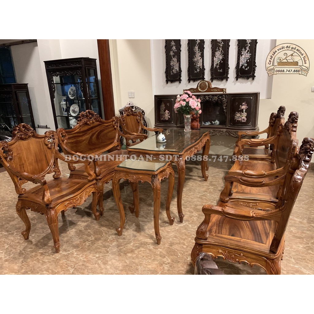 Bộ bàn Ghế Louis 9 món đẳng câp