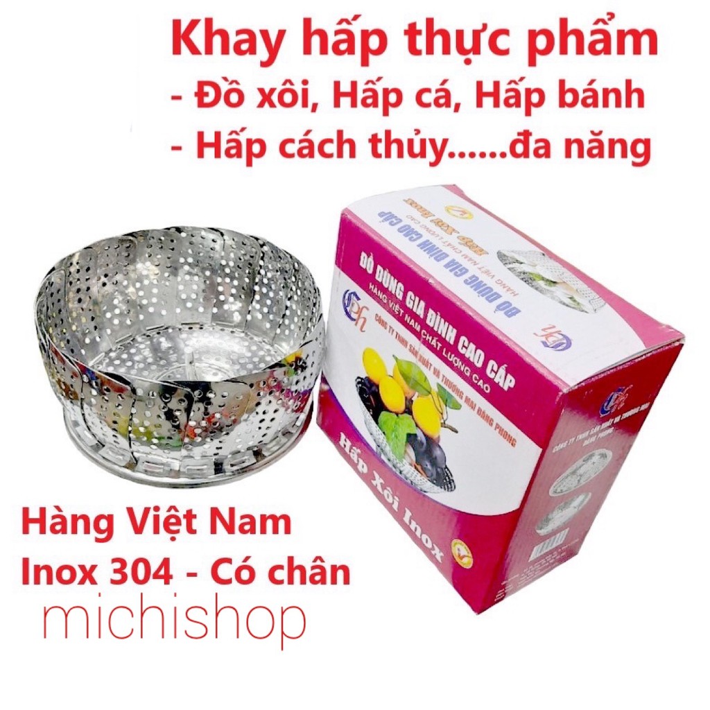 [Loại To Dầy] Vỉ Hấp Thực Phẩm Inox 304 Đa Năng Có Chân Đứng Hàng Dầy Dặn, Xửng Hấp, Rổ Hấp Xôi Xòe Gập Gọn - MS126