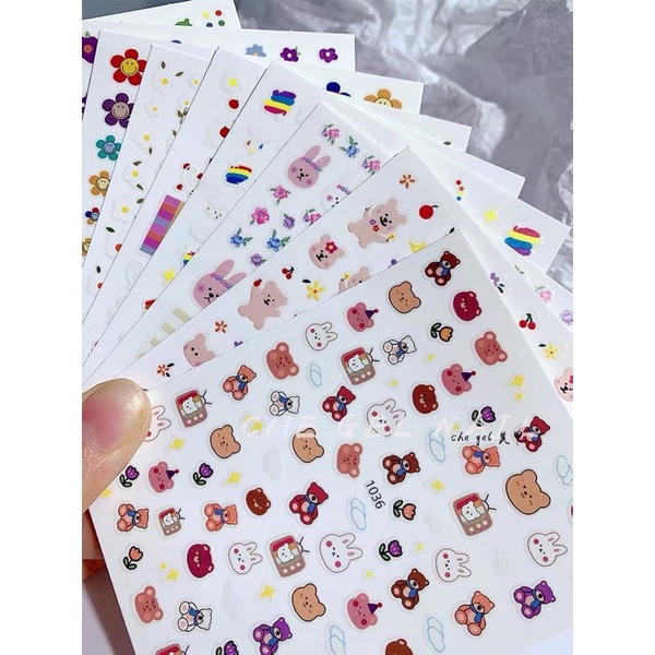 Sticker dán móng hình gấu, thỏ cute
