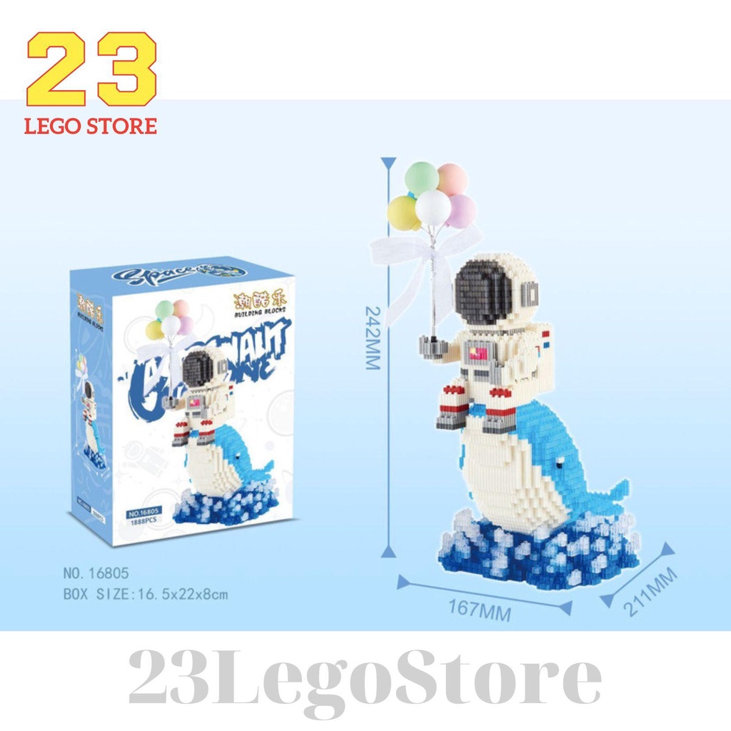 Bộ đồ chơi lắp ghép Phi hành gia Cầm bóng bay cưỡi Cá Voi, Balloon Astronaut Whales, tặng kèm đèn led phát sáng