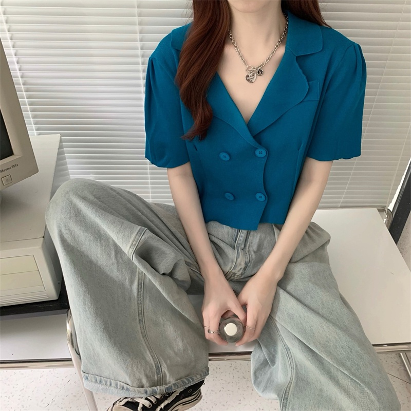 SUXI Áo Cardigan Dệt Kim Tay Ngắn Dáng Ôm Màu Sắc Đơn Giản Thời Trang Mùa Hè Cho Nữ