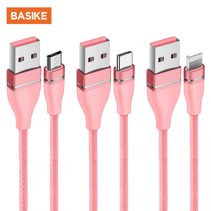 Dây Cáp Sạc Nhanh BASIKE CT08 3A Giao Diện Micro USB/ Type C/Lightning Ba Màu Tùy Chọn Dành Cho Điện Thoại Di Động