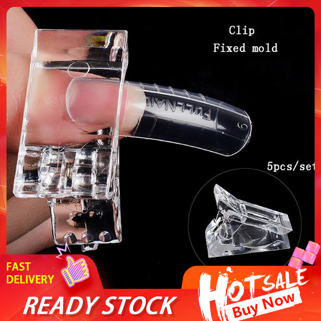 [Hàng mới về] Bộ 5 kẹp nhựa acrylic trong suốt thân thiện với môi trường làm móng nghệ thuật tiện dụng Mjgj