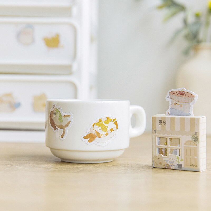 Hộp 45 miếng sticker dễ thương độc đáo thiết kế hộp đựng kiểu dáng ngôi nhà dùng trong trường học